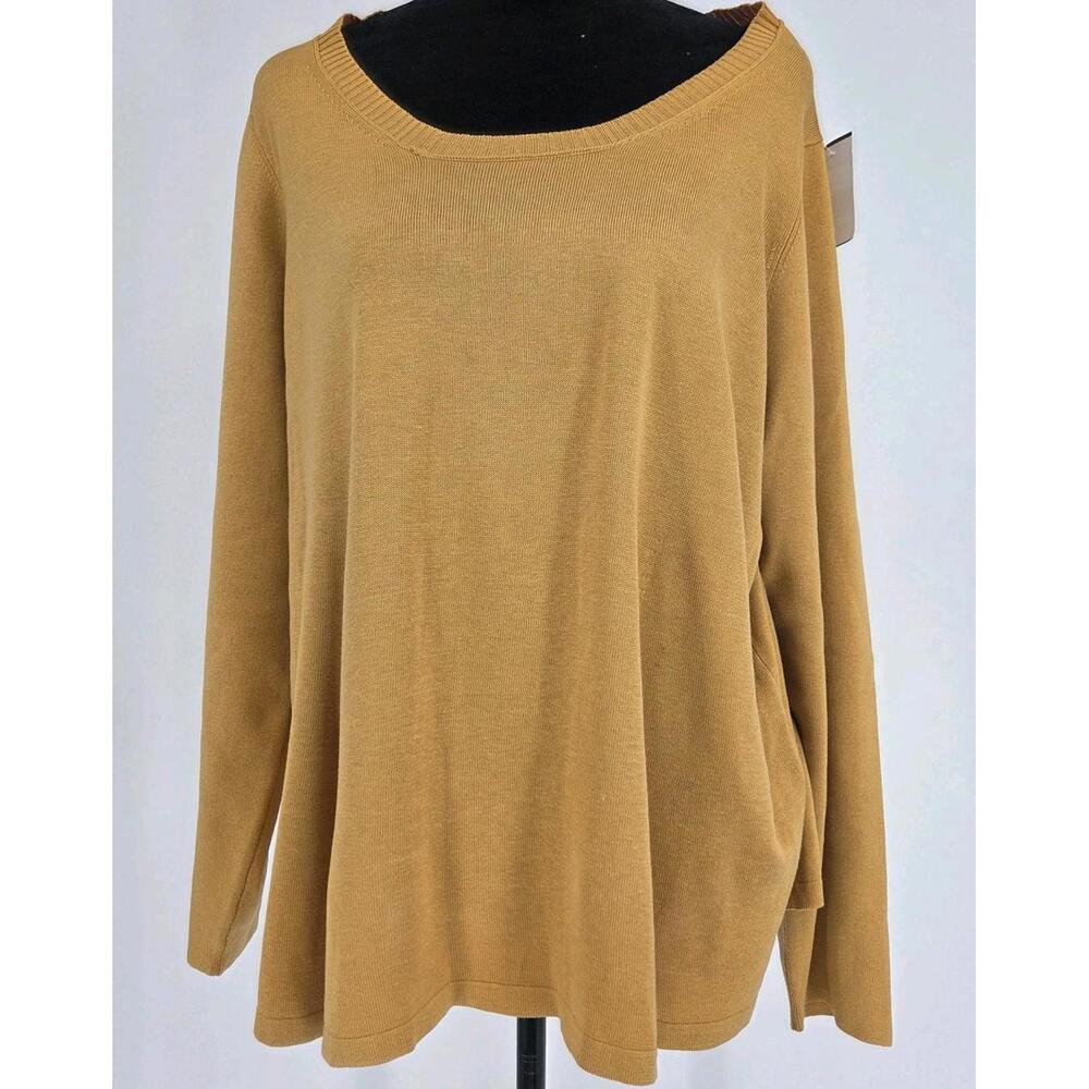 Eileen Fisher‎ Sweater Round Neck Yellow Orange Sz 2X Organic Linen Color